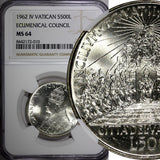 Vatican City John XXIII Silver 1962 500 Lire Ecumenical Council NGC MS64 KM# 74