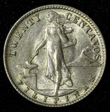 Philippines Silver 1944 D 20 Centavos Denver Mint Light Toning KM# 182 (28 476)