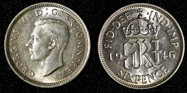 Great Britain George VI Silver 1946 6 Pence Last Year Type KM# 852 (28 152)
