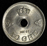 Norway Haakon VII Copper-Nickel 1948 50 Ore UNC Nice Toned KM# 386 (27 410)
