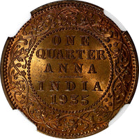 India-British George V Bronze 1935 (C) 1/4 Anna NGC MS64 RB KM# 512 (017)