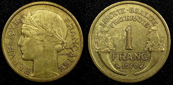 FRANCE Aluminum-Bronze 1940 1 Franc UNC KM# 885  (24 169)