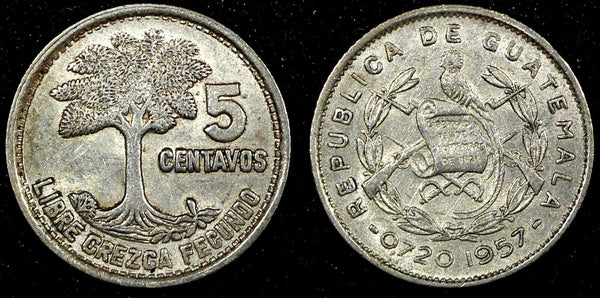 Guatemala Silver 1957 5 Centavos KM# 257.1 (24 421)