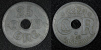Denmark Christian X German Occupation Zinc 1945 25 Ore WWII Issue KM# 823.2a(9)