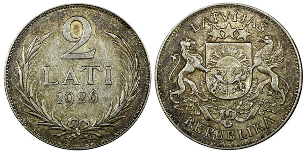 Latvia Silver 1926 2 Lati 2 Years Type 27mm KM# 8 (24 332)