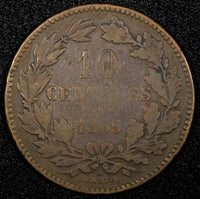 Luxembourg William III Bronze 1865 A  10 Centimes Paris Mint  KM# 23.2 (24 508)