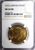 GREAT BRITAIN George V Bronze 1935 1 Penny NGC MS64 RB NICE TONING KM# 838 (07)