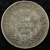 FRANCE Silver 1850 A 50 Centimes Paris Mint Nice Toned KM# 769.1  (25 505)