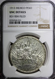 Mexico Silver 1913 Peso Caballito Type 39mm  NGC UNC DETAILS KM# 453 (33)