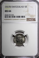 SWITZERLAND Nickel 1937 5 Rappen NGC MS66 GEM BU  Toned KM# 26b (035)