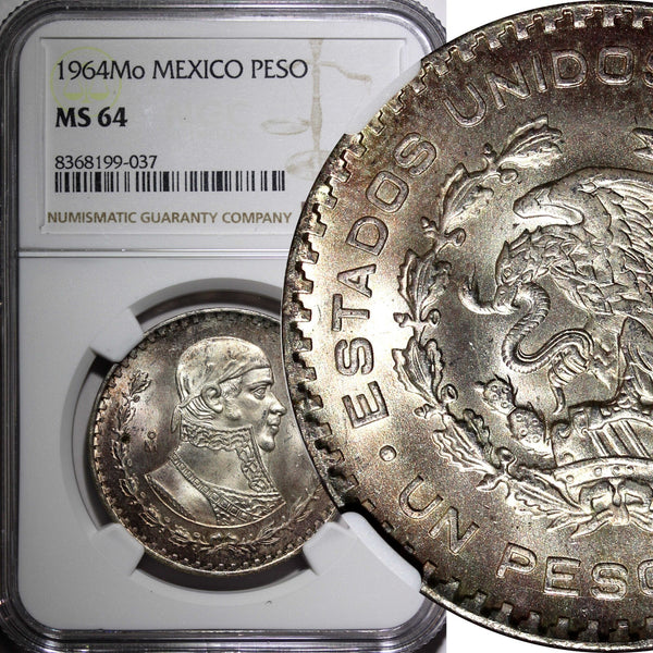 Mexico ESTADOS UNIDOS MEXICANOS Silver 1964 Peso Jose Morelos NGC MS64 KM#459(7)