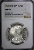 India-British George V Silver 1920 (C) Rupee NGC MS63 Calcutta Mint KM# 524 (49)