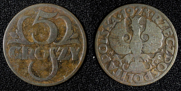 Poland Bronze 1928 5 Groszy  Warsaw Mint Y# 10a (27 966)
