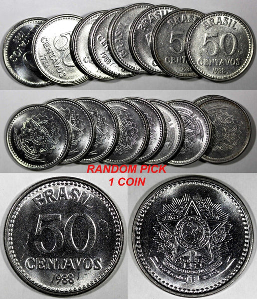 BRAZIL 1986-1988 50 Centavos UNC/BU KM# 604 RANDOM PICK (1 Coin) (25 005)