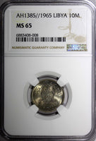 LIBYA Idris I Copper-Nickel AH1385 1965 10 Milliemes NGC MS65 KM# 8 (08)