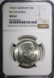 Germany - Third Reich Silver 1936 A 5 Reichsmark Berlin Mint NGC MS62 KM# 86(38)