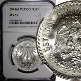 Mexico ESTADOS UNIDOS MEXICANOS Silver 1944 M 1 Peso NGC MS65 GEM BU KM# 455 (6)