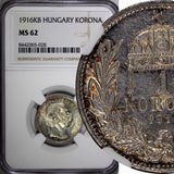 Hungary Franz Joseph I Silver 1916 KB 1 Korona NGC MS62 Toning KM# 492 (028)