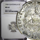 GUATEMALA Silver 1960 5 Centavos NGC MS62  KM# 261 (023)