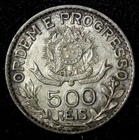 BRAZIL Silver 1913 A  500 Reis 1 Year Type aUNC KM# 512 (27 457)