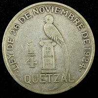 GUATEMALA Silver 1926  1/4 Quetzal Royal British Mint KM# 243.1 (24 670)