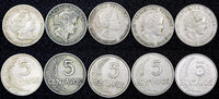 PERU COPPER-NICKEL LOT OF 5 COINS 1919-1940 5 Centavos KM# 213.1 (24 863)