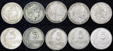 PERU COPPER-NICKEL LOT OF 5 COINS 1919-1940 5 Centavos KM# 213.1 (24 863)