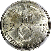 Germany - Third Reich Silver 1938 B 2 Reichs Mark NGC AU58 Hindenburg KM# 93 (9)