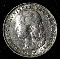 Netherlands Wilhelmina Silver 1893 25 Cents ch.VF SCARCE KM# 115 (28 347)