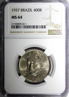 BRAZIL Oswaldo Cruz Copper-Nickel 1937 400 Reis NGC MS64 KM# 539 (011)