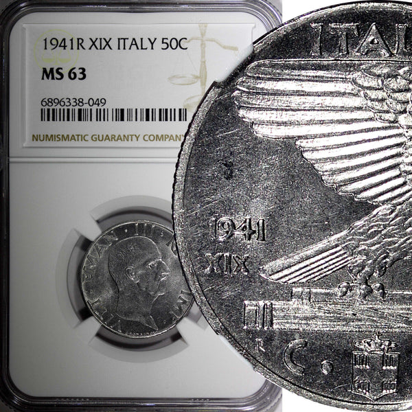 Italy Vittorio Emanuele III 1941 50 Centesimi WWII Issue NGC MS63  KM# 76b (49)