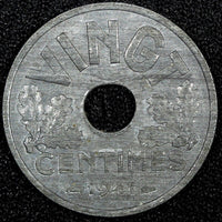 FRANCE  Vichy French State Zinc 1941 20 Centimes WWII Issue 24mm KM# 899 (930)