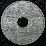 FRANCE  Vichy French State Zinc 1941 20 Centimes WWII Issue 24mm KM# 899 (930)