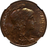 France Bronze 1914 5 Centimes NGC MS64 BN KM# 842 (002)