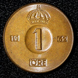 Sweden Gustaf VI Adolf Bronze 1962 U 1 Ore GEM BU Toned KM# 820 (30 228)