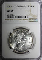 Luxembourg Charlotte Silver 1963 100 Francs NGC MS65 Millennium KM# 52 (011)