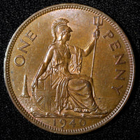 Great Britain George VI Bronze 1940 1 Penny WWII Issue aUNC KM# 845 (28 241)