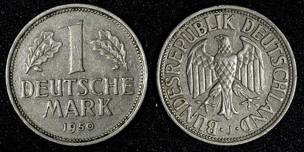 Germany-Federal Republic 1950 J 1 Mark BETTER DATE 1st TYPE KM# 110 (27 973)