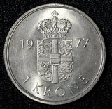 Denmark Margrethe II Copper-Nickel 1977 1 Krone UNC KM# 862.1  (29 052)