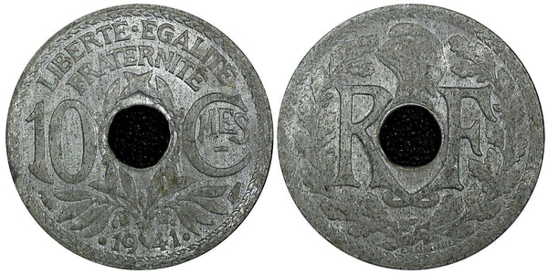 FRANCE  Lindauer Zinc 1941 10 Centimes WWII Issue XF KM# 896 (24 935)