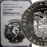 Panama Silver PROOF 1970 FM 5 Balboas NGC PF67 CAM.Central Americ.Games KM#28(9)