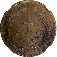 MEXICO Copper 1829 Mo 1/4 Real Federal NGC AU DETAILS 1st Date Type RARE KM# 358