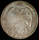 Yugoslavia Peter II Silver 1938 20 Dinara Toned KM# 23 (24 361)