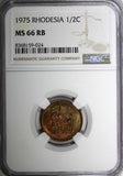 Rhodesia Bronze 1975 1/2 Cent NGC MS66 RB TONING TOP GRADED BY NGC KM# 9 (024)