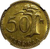 Finland Aluminum-Bronze 1958 H 50 Markka NGC MS62 BETTER DATE KM# 40 (050)