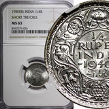 India-British George VI Silver 1940 (B) 1/4 Rupee NGC MS63 KM# 545 (025)
