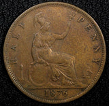 Great Britain Victoria Bronze  1876 H 1/2 Penny Heaton Mint KM# 754 (24 200)