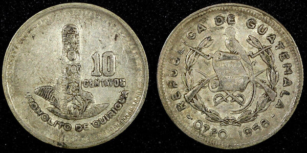 GUATEMALA Silver 1958 10 Centavos Casa de Moneda de Guatemala KM# 256.1 (2 580)