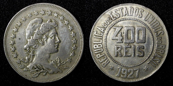 BRAZIL Copper-Nickel 1927 400 Reis Liberty 30.2mm KM# 520 (27 793)