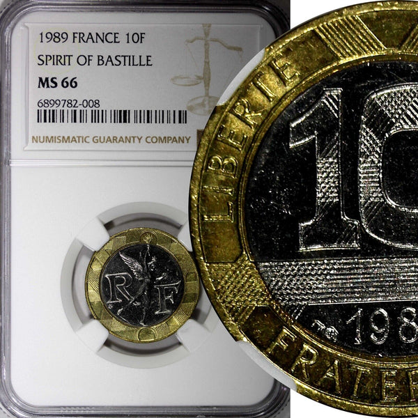 FRANCE 1989 10 Francs Spirit of Bastille NGC MS66 TOP GRADED KM# 964.1 (008)